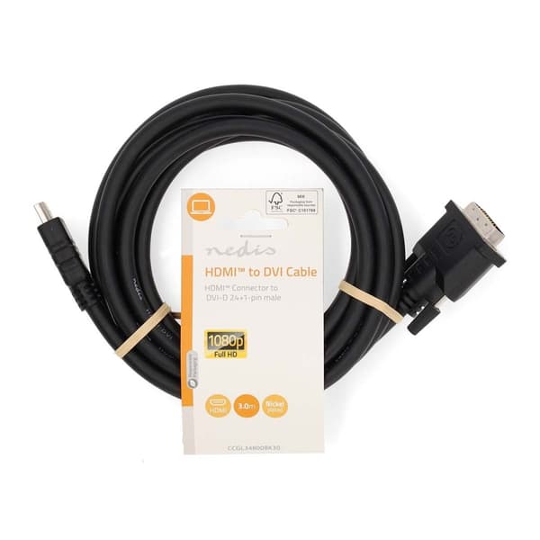 HDMI™ kabel | HDMI™ Stik | DVI-D 24 + 1-pin han | 1080p | Nikkelplateret | 3.00 m | Lige | PVC | Sort | Label
