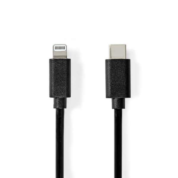 Lightning Kabel | USB 2.0 | Apple Lightning 8-pin | USB-C™ Han | 480 Mbps | Nikkelplateret | 1.00 m | Runde | PVC | Sort | Label