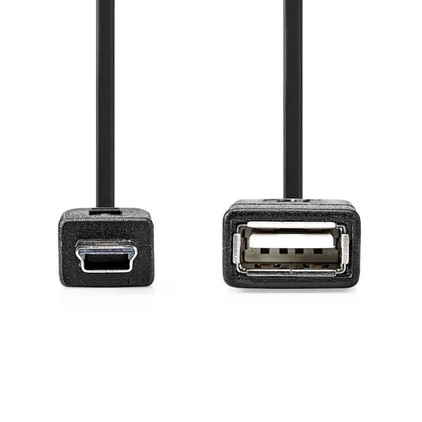 USB-adapter | USB 2.0 | Mini 5-Pin Han | USB-A Hun | 480 Mbps | OTG | 0.20 m | Rund | Nikkel belagt | Sort | Boks