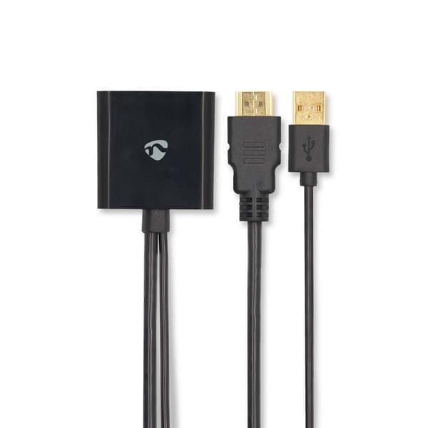 HDMI™ Adapter | HDMI ™ -kontakt | DisplayPort Han / USB-A Han | Gull belagt | Rett | PVC | Sort | 1 stk. | Boks