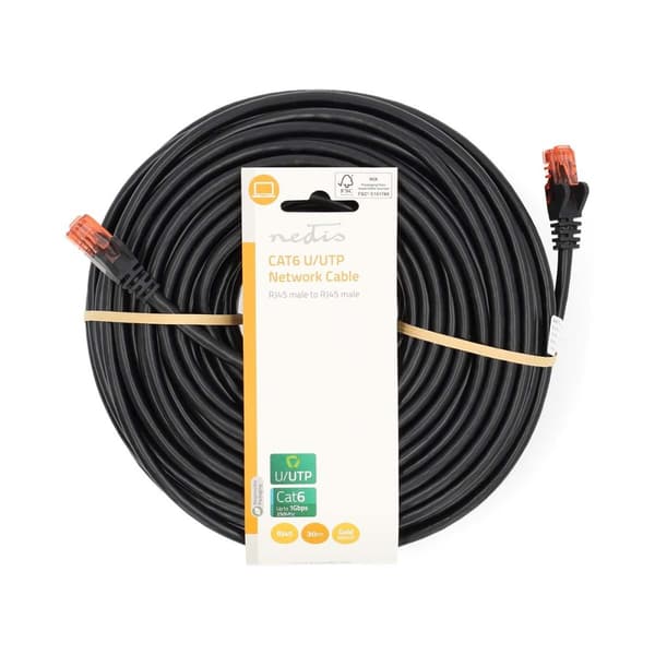 CAT6 Nettverkskabel | RJ45 Han | RJ45 Han | U/UTP | 30.0 m | Rund | PVC | Sort | Label