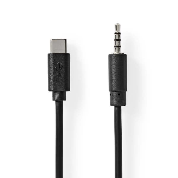 USB-C™ Adapter | USB 2.0 | USB-C™ Han | 3.5 mm Hanstik | 1.00 m | Runde | Nikkelplateret | Sort | Label