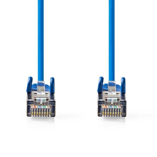 CAT5e nätverkskabel | SF/UTP | RJ45 hane | RJ45 hane | 15.0 m | Rund | PVC | Blå | Label