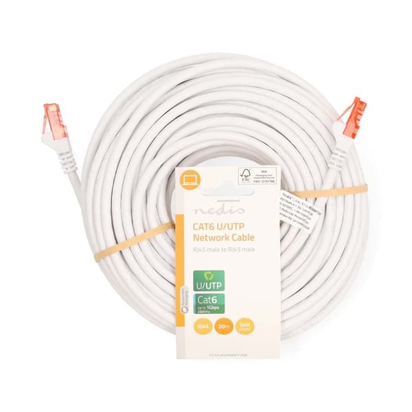CAT6 Nätverkskabel | RJ45 hane | RJ45 hane | U/UTP | 20.0 m | Rund | PVC | Vit | Label