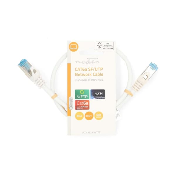 CAT6a nettverkskabel | S/FTP | RJ45 Han | RJ45 Han | 0.50 m | Snagless | Rund | LSZH | Hvit | Label
