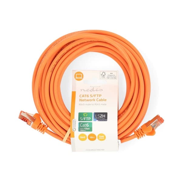 Kat 6 kabel | RJ45 Han | RJ45 Han | S/FTP | 10.0 m | Runde | LSZH | Orange | Label