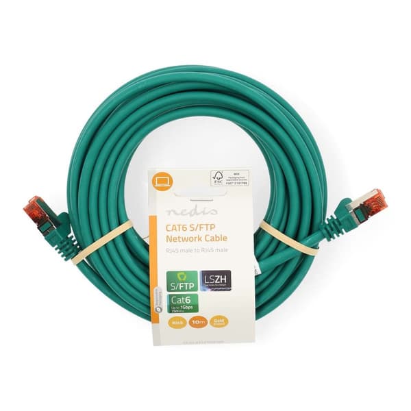 Kat 6 kabel | RJ45 Han | RJ45 Han | S/FTP | 10.0 m | Runde | LSZH | Grøn | Label