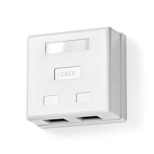 Nettverksveggboks | På veggen | 2-Port port(s) | UTP CAT6 | Rett | Hunn | Gull belagt | PVC | Hvit | Boks