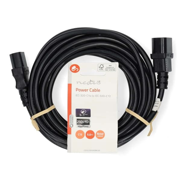 Sähköjohto | IEC-320-C14 | IEC-320-C13 | Suora | Suora | Niklattu | 5.00 m | Pyöreä | PVC | Musta | Label