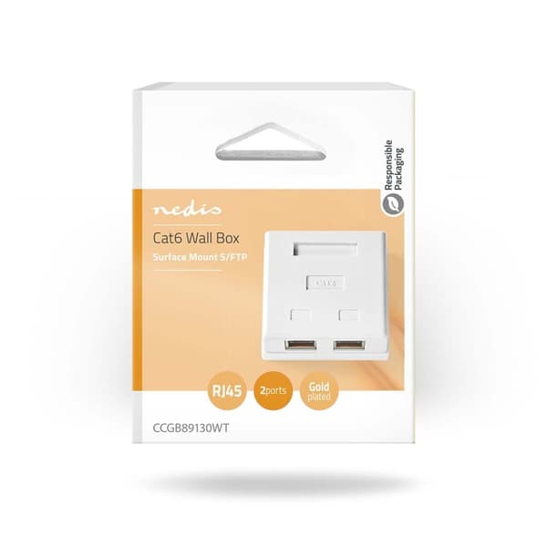 Netværksvægboks | På væggen | 2-Port port(s) | STP CAT6 | Lige | Hun | Guldplateret | PVC | Hvid | Box