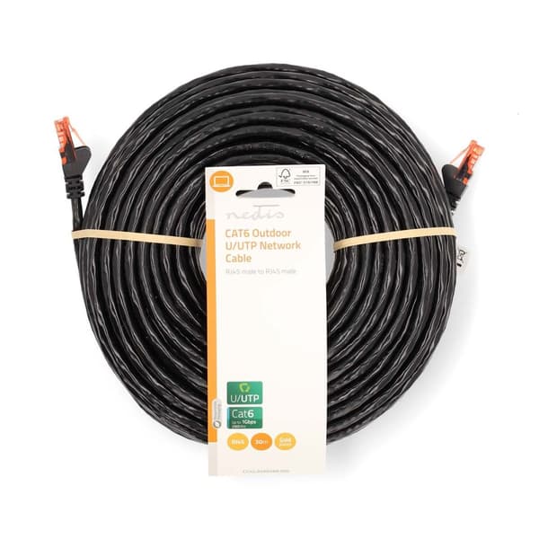 Kat 6 kabel | RJ45 Han | RJ45 Han | U/UTP | 30.0 m | Udendørs | Runde | PE | Sort | Label