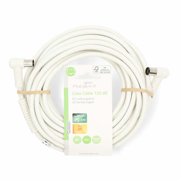 Koaxialkabel | IEC (Koax) Hane | IEC (Koax) Hona | Nickelplaterad | 120 dB | 75 Ohm | Fyra skydd | 10.0 m | Rund | PVC | Vit | Label