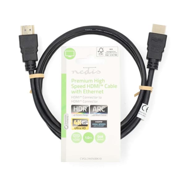 Premium High Speed ​​HDMI ™ kabel med Ethernet | HDMI™ Stik | HDMI™ Stik | 4K@60Hz | 18 Gbps | 1.00 m | Runde | PVC | Sort | Label