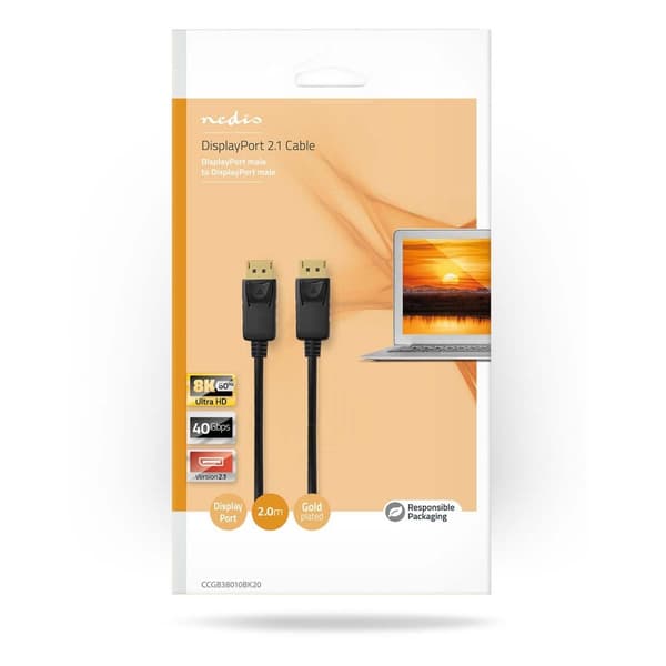 Displayport-kabel | DisplayPort Hane | DisplayPort Hane | 8K@60Hz | Guldplaterad | 2.00 m | Rund | PVC | Svart | Låda
