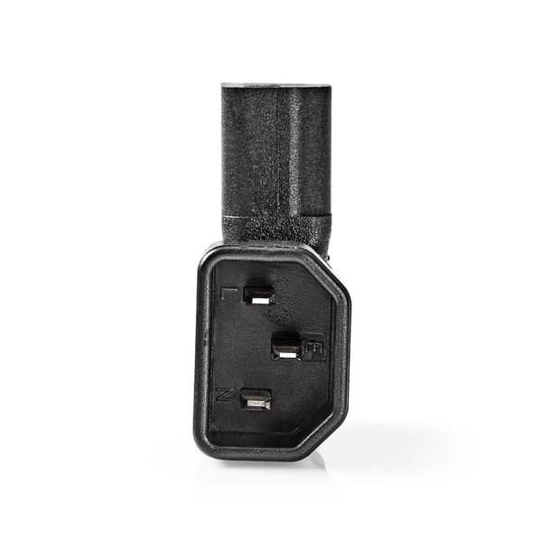Extension Plug | IEC-320-C13 | IEC-320-C14 | Vinklet Venstre | Nikkel belagt | PVC | Sort | Boks | 1 stk.