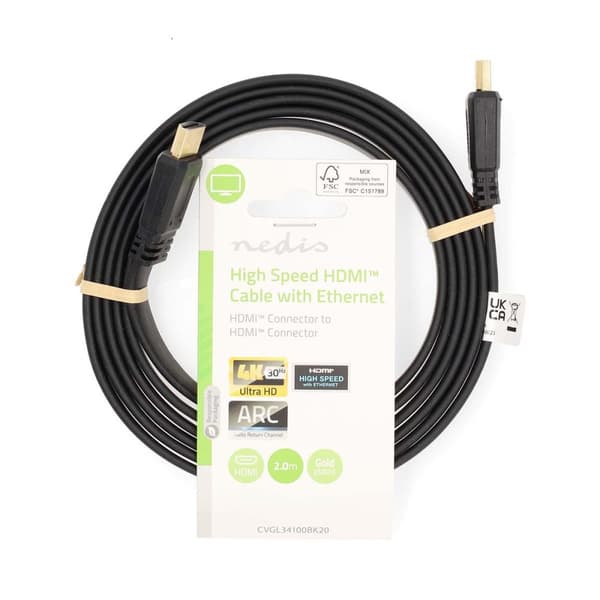 High Speed ​​HDMI ™ kabel med Ethernet | HDMI ™ -kontakt | HDMI ™ -kontakt | 4K@30Hz | 10.2 Gbps | 2.00 m | Flatt | PVC | Sort | Label