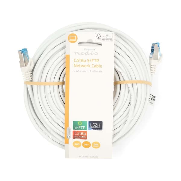 CAT6a netværkskabel | S/FTP | RJ45 Han | RJ45 Han | 20.0 m | Snagless | Runde | LSZH | Grå | Label