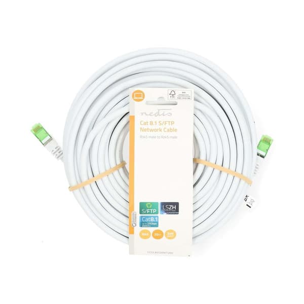 Cat 8.1 verkkokaapeli | S/FTP | RJ45 uros | RJ45 uros | 20.0 m | Pyöreä | LSZH | Valkoinen | Label
