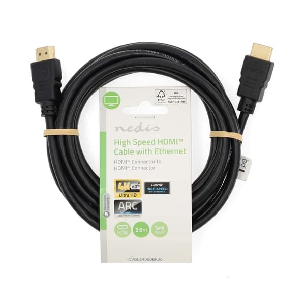 High Speed ​​HDMI ™ kabel med Ethernet | HDMI™ Stik | HDMI™ Stik | 4K@60Hz | ARC | 18 Gbps | 3.00 m | Runde | PVC | Sort | Label