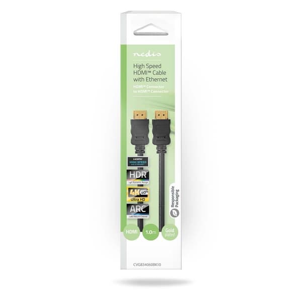 High Speed ​​HDMI ™ kabel med Ethernet | HDMI™ Stik | HDMI™ Stik | 4K@60Hz | ARC | 18 Gbps | 1.00 m | Runde | PVC | Sort | Box