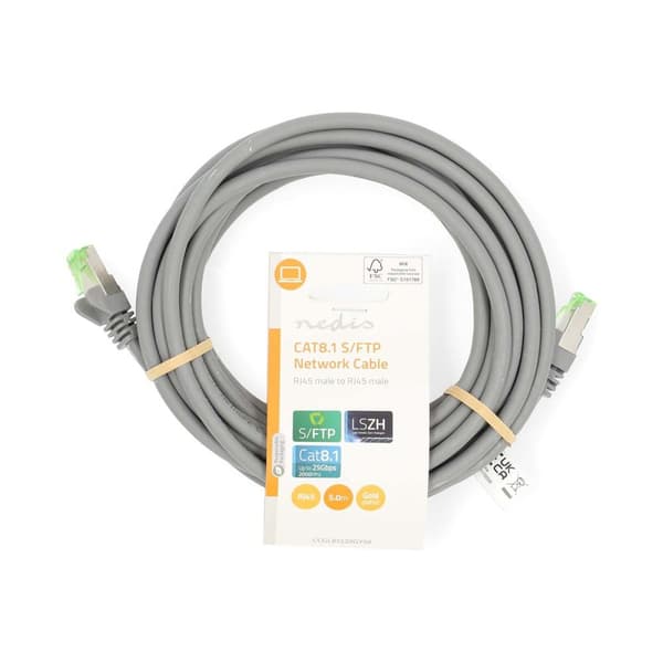 Cat 8.1 nettverkskabel | S/FTP | RJ45 Han | RJ45 Han | 5.00 m | Rund | LSZH | Grå | Label