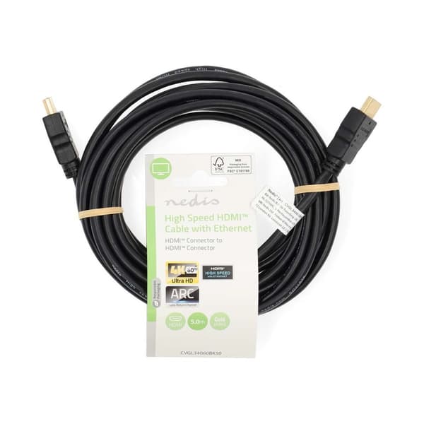 High Speed ​​HDMI ™ kabel med Ethernet | HDMI™ Stik | HDMI™ Stik | 4K@60Hz | ARC | 18 Gbps | 5.00 m | Runde | PVC | Sort | Label