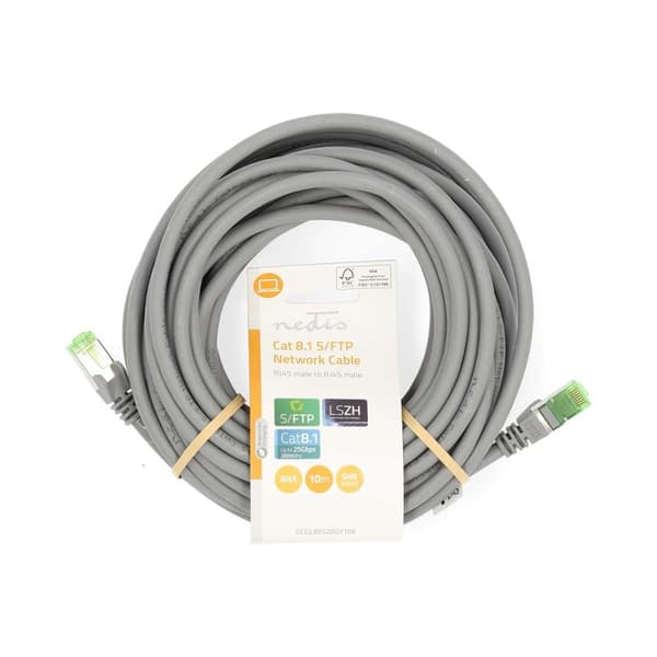 Cat 8.1 nettverkskabel | S/FTP | RJ45 Han | RJ45 Han | 10.0 m | Rund | LSZH | Grå | Label