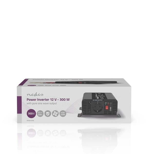 Power Inverter Pure Sine Wave | Inngangsspenning: 12 V DC | Enhetens strømuttak: Type F (CEE 7/3) / USB-A / USB-C™ | 230 V AC 50 Hz | 300 W | Topp eff