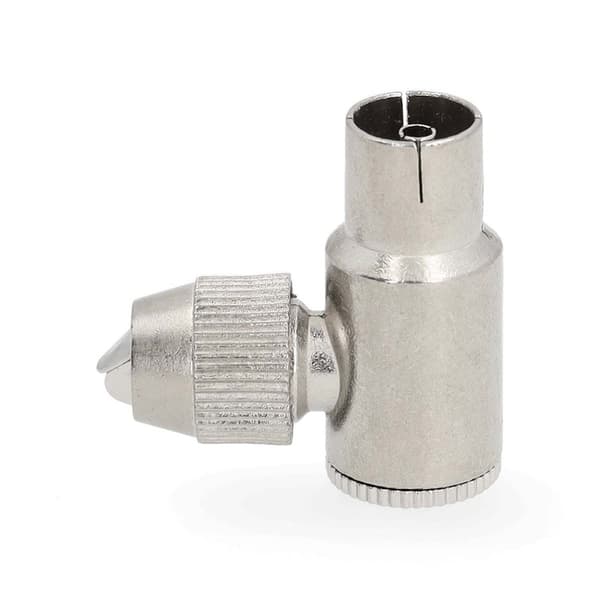 IEC (Coax) Stik | Vinkel 90° | Hun | Nikkelplateret | 75 Ohm | Skru | Kabeldiameter: 7.0 mm | Metal | Sølv | 2 stk. | Gift Box with Euro Lock