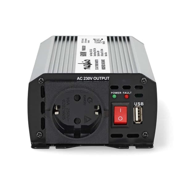 Invertteri Muunnettu Siniaalto | Tulojännite: 12 V DC | Laitteen lähtövirran liittimet: Type F (CEE 7/3) / USB-A | 230 V AC 50 Hz | 600 W | Lähtöliitä