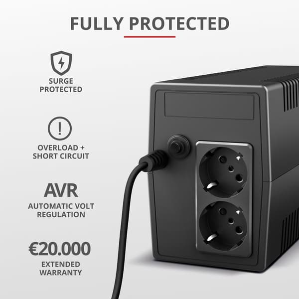 Paxxon 800VA UPS 2 stikkontakter Schuko