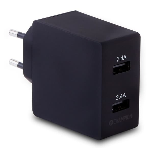 Oplader 24W 2-Port Sort