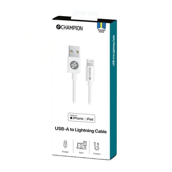 USB-A til Lightning-kabel 3m Hvit
