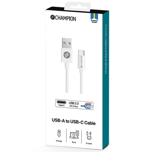 USB-A til USB-C-kabel 2m Hvit