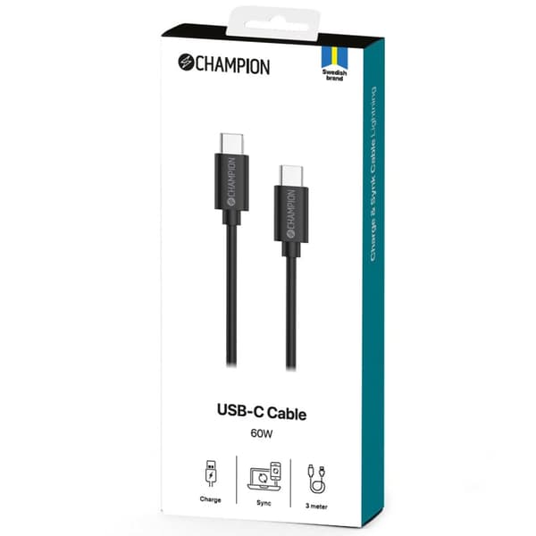 USB-C-kabel 60W 3m Sort