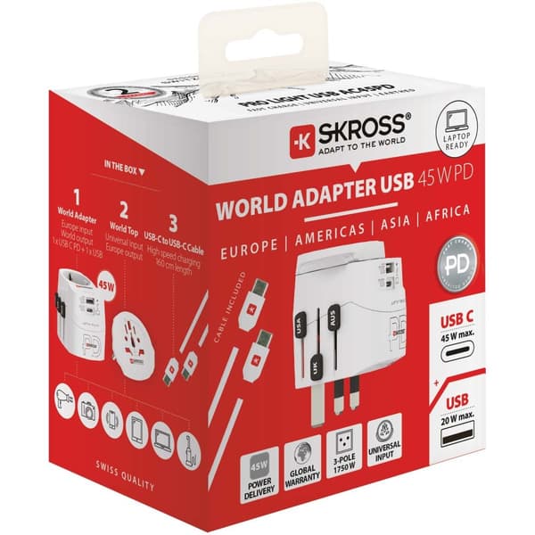 Maailman matkasovitin PRO Light USB AC45PD World PD 45W Maadoitettu