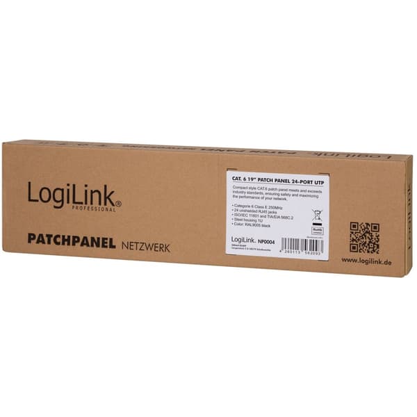 Patchpanel 24-porter Cat6 for 19" rack U1 Black
