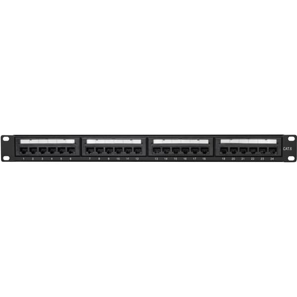 Patchpanel 24-porter Cat6 for 19" rack U1 Black