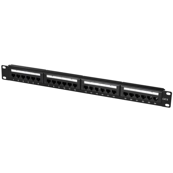 Patchpanel 24-porter Cat6 for 19" rack U1 Black