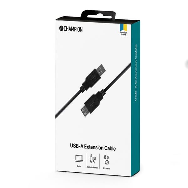 USB 2.0 jatkokaapeli A->A 2,5m
