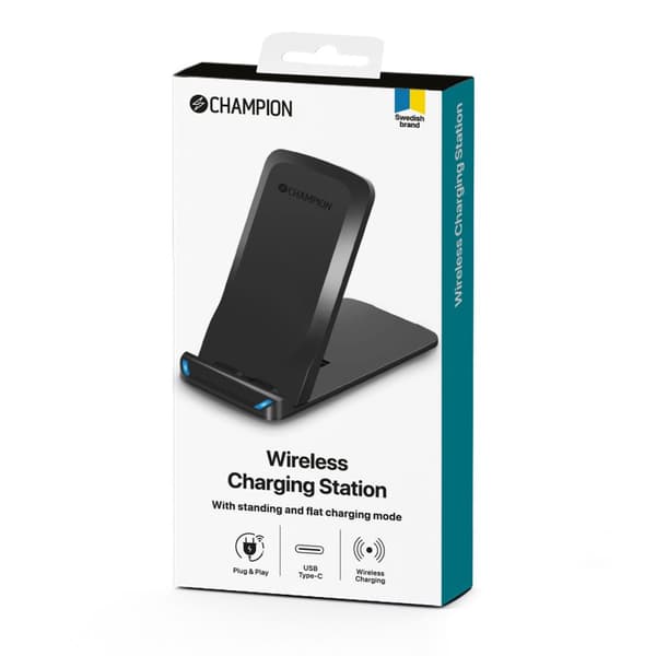 Trådløs lader 10W QI Standing Black