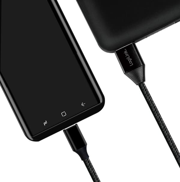 USB-USB-C Ladd/synk-kabel USB 2.0 15W 0,3m Textil