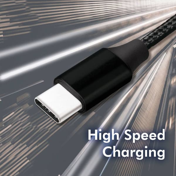 USB-USB-C Ladd/synk-kabel USB 2.0 15W 0,3m Textil