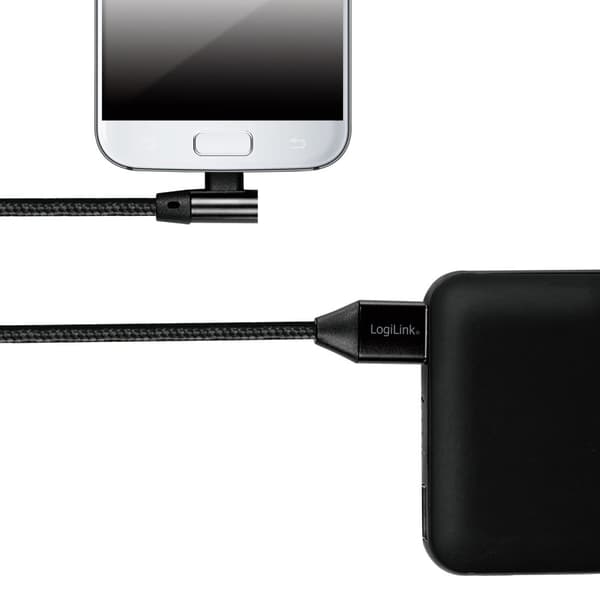 Vinklet MicroUSB kabel USB 2.0 15W 1m