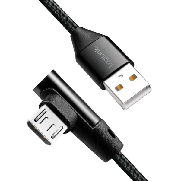 Vinklet MicroUSB kabel USB 2.0 15W 1m