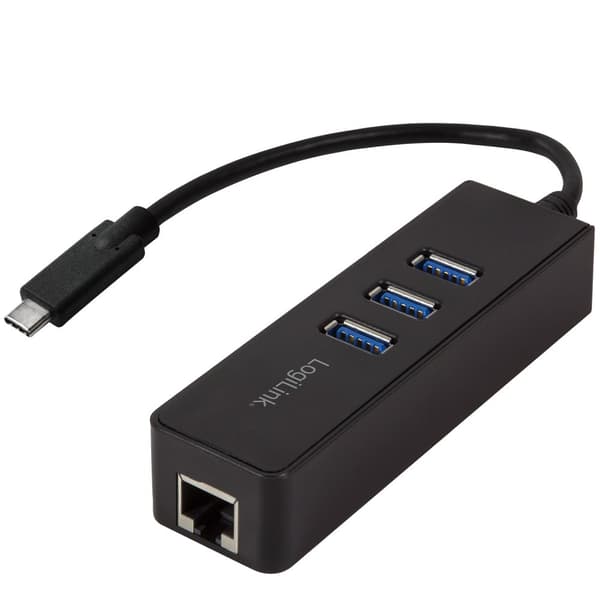 USB-C 3-Port Hub Gigabit RJ45 Svart