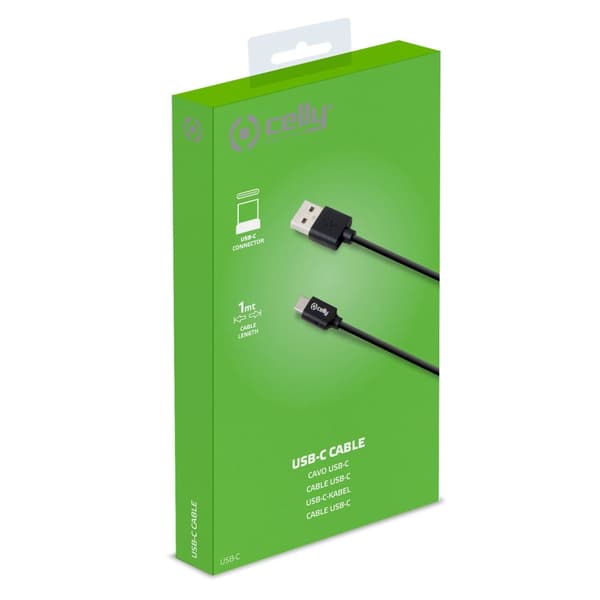 Oplad/synk USB -> USB-C Max 15W 1 m Sort