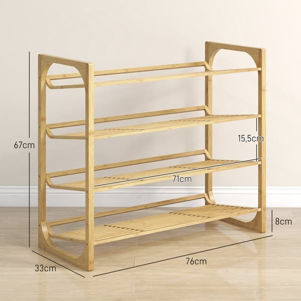 Skostativ, skostativ med 4 niveauer af bambus, til max 12 par sko, skostativ med håndtag til entré, soveværelse, 76 x 33 x 67 cm, natur.