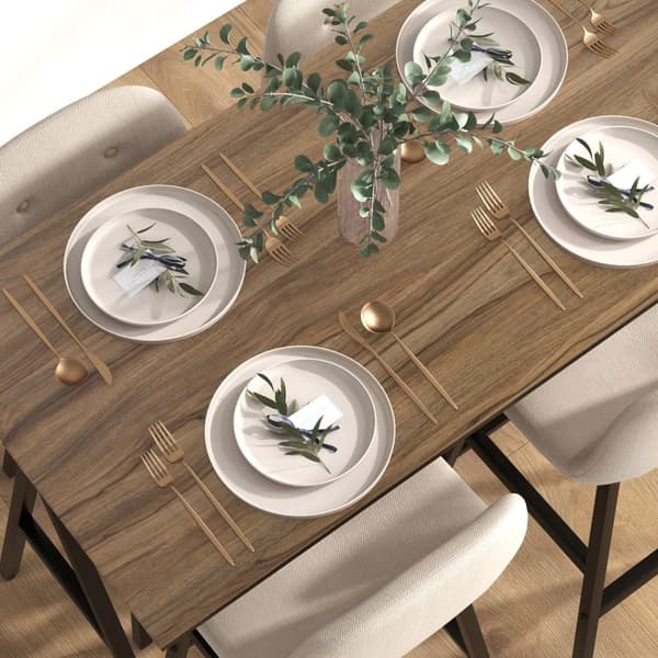 Barbord med barstolsset, 5-delat matset, köksbord, bistrobord med 4 stolar, barbordsset för kök, vardagsrum, stål, beige, 120 x 60 x 91 cm