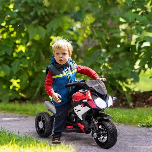 Barnelmotorcykel barnmotorcykel 6V barnfordon elfordon med musik, strålkastare för barn 3-5 år plast metall svart + röd 3km/h